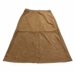 Max Studio London Faux Suede Patchwork Midi Skirt (Tan/Brown) Size Large